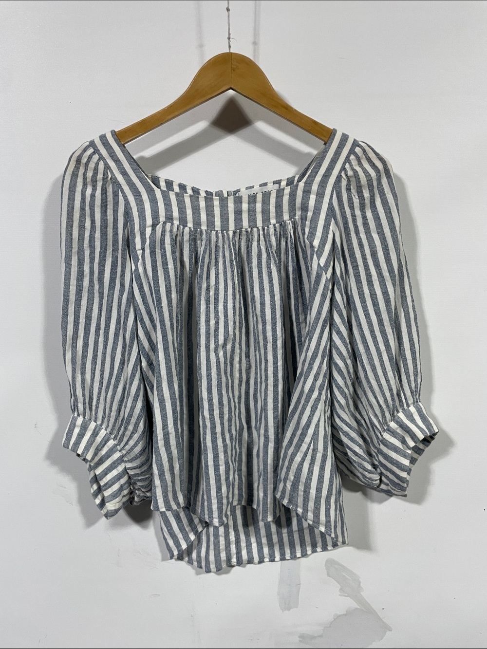 Apiece Apart Blue & White Striped Square-Neck Peasant Blouse